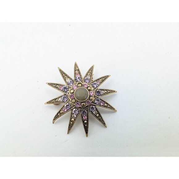 Vintage Monet Gold Tone Atomic Sun Starburst MCM Large Pin Brooch 2" - Picture 14 of 14